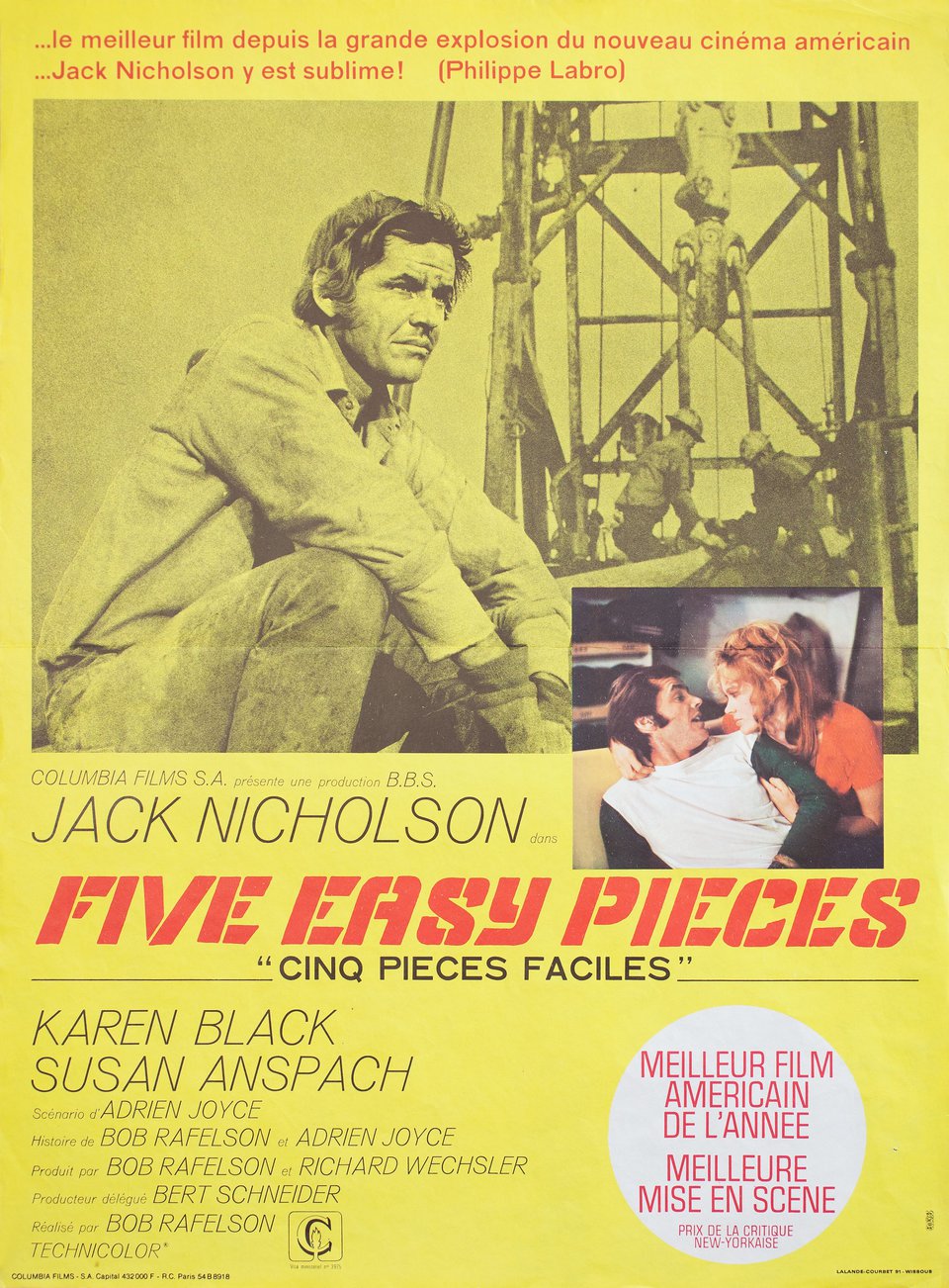 Five Easy Pieces Original 1970 French Petite Movie Poster