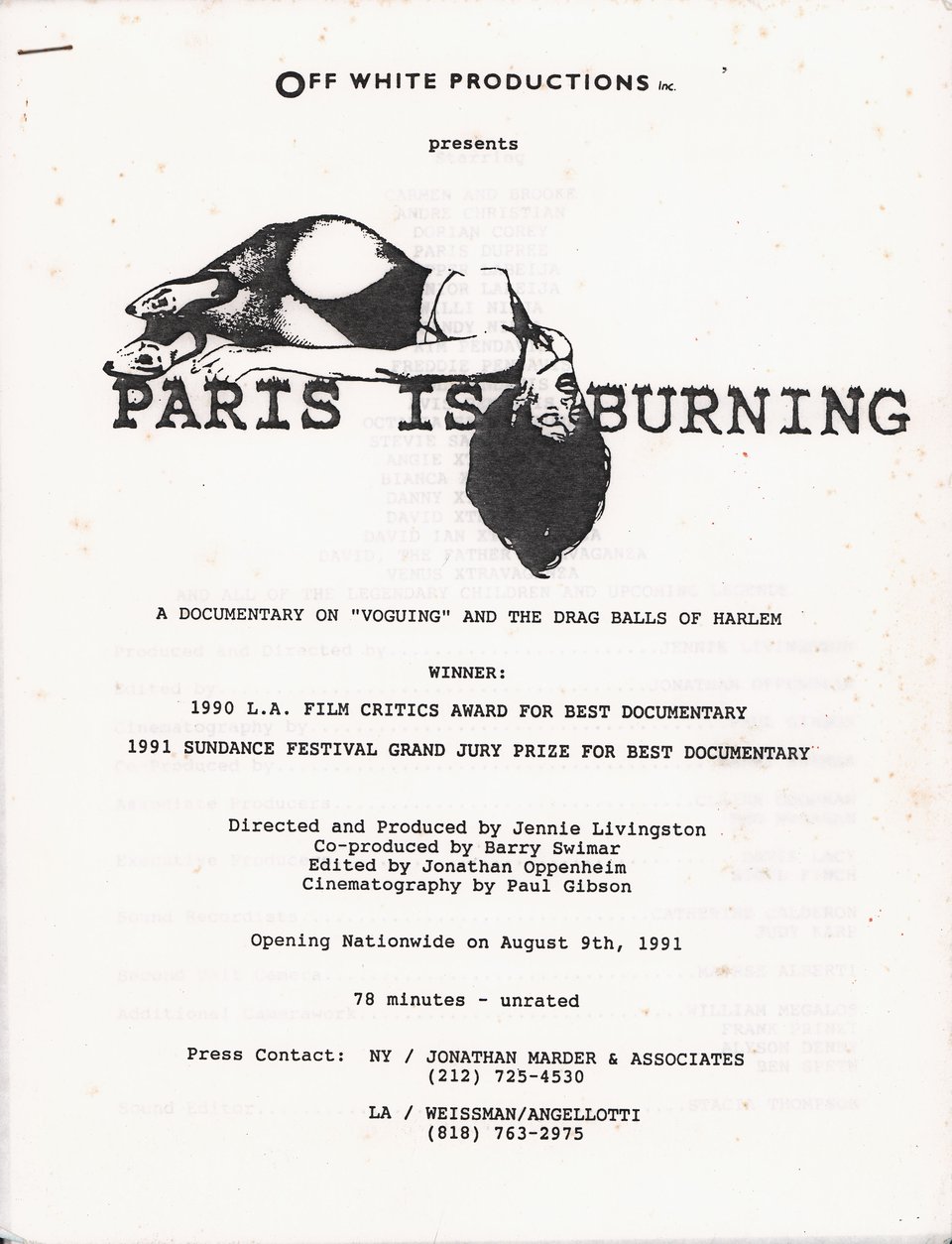 Paris Is Burning Original 1991 U.S. Press Kit