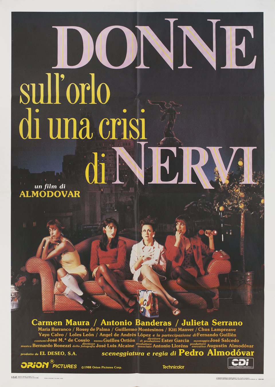 Women on the Verge of a Nervous Breakdown Original 1988 Italian Due Foglio Movie Poster