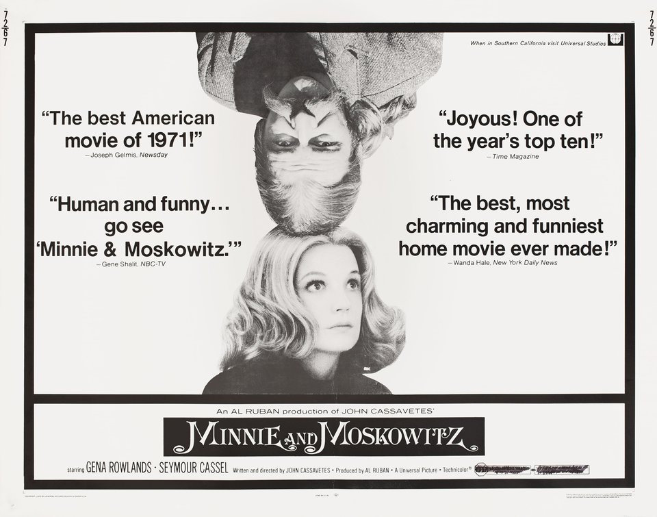 Minnie and Moskowitz Original 1971 U.S. Half Sheet Movie Poster