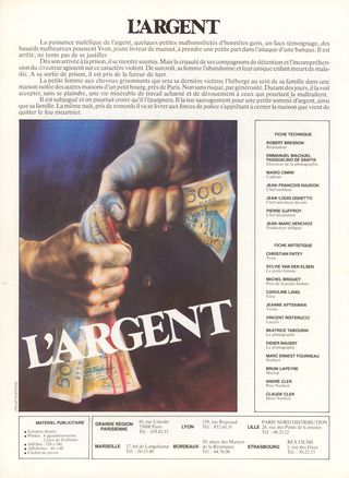 L'argent Original 1984 French Movie Program Alternate Image