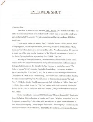 Eyes Wide Shut Original 1999 U.S. Press Kit Alternate Image