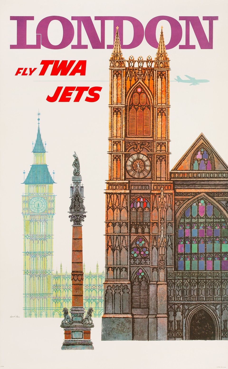 London: Fly TWA Jets Original 1950s U.S. Poster
