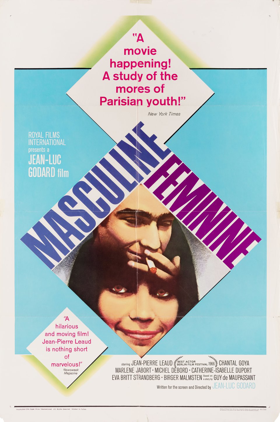 Masculin Feminin Original 1966 U.S. One Sheet Movie Poster