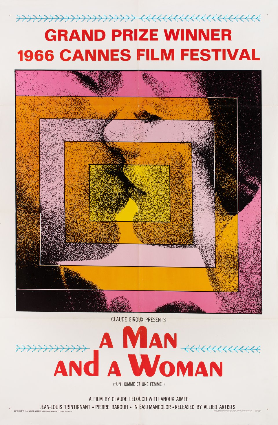 A Man and a Woman Original 1966 U.S. One Sheet Movie Poster