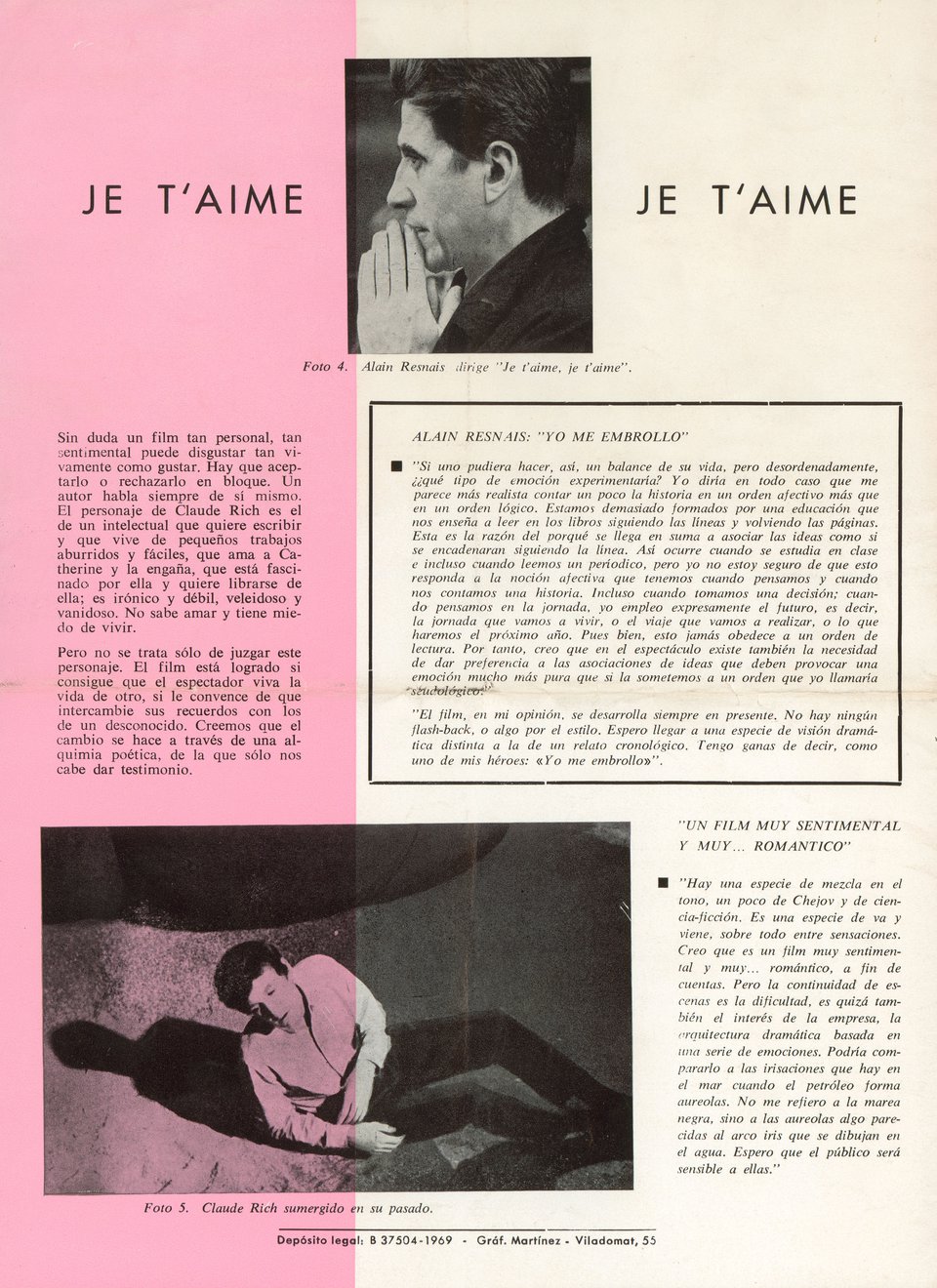 Je t'aime, je t'aime Original 1968 Spanish Movie Program Posteritati