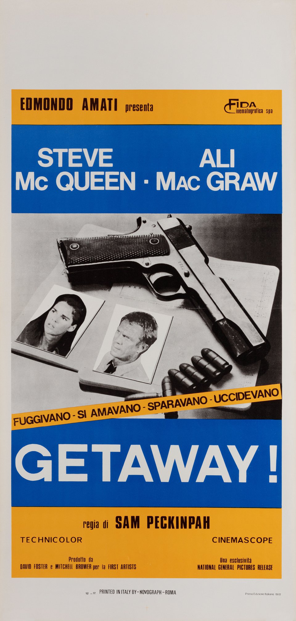 The Getaway Original 1972 Italian Locandina Movie Poster