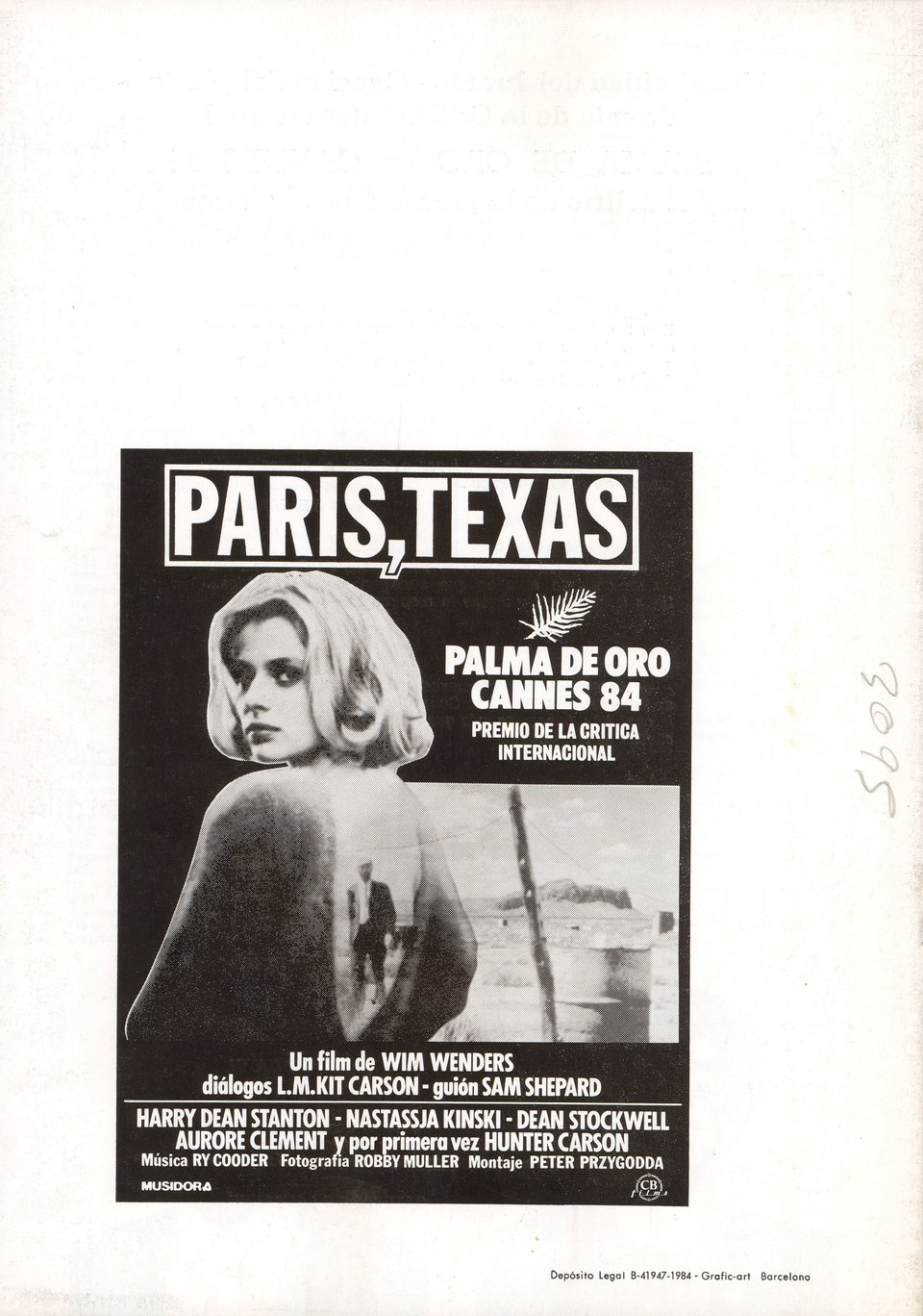 Paris, Texas Original 1984 Spanish Movie Program