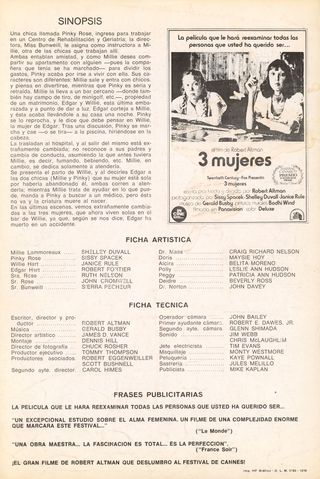 3 Women Original 1977 Spanish Screening Movie Program Alternate Image
