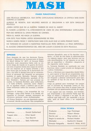 MASH Original 1970 Spanish Screening Movie Program Alternate Image