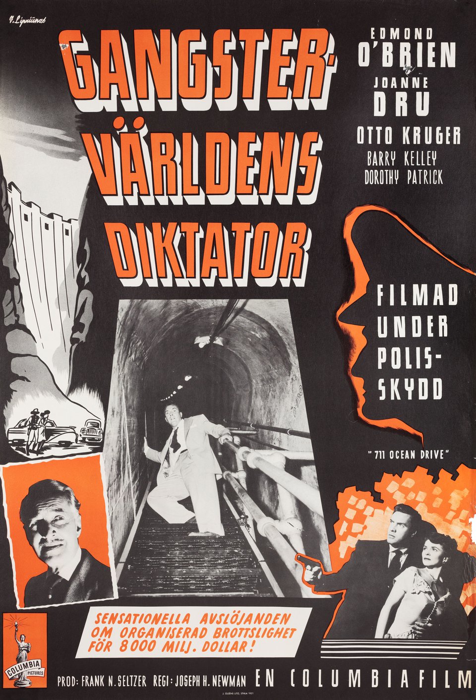 711 Ocean Drive Original 1950 Swedish B1 Movie Poster