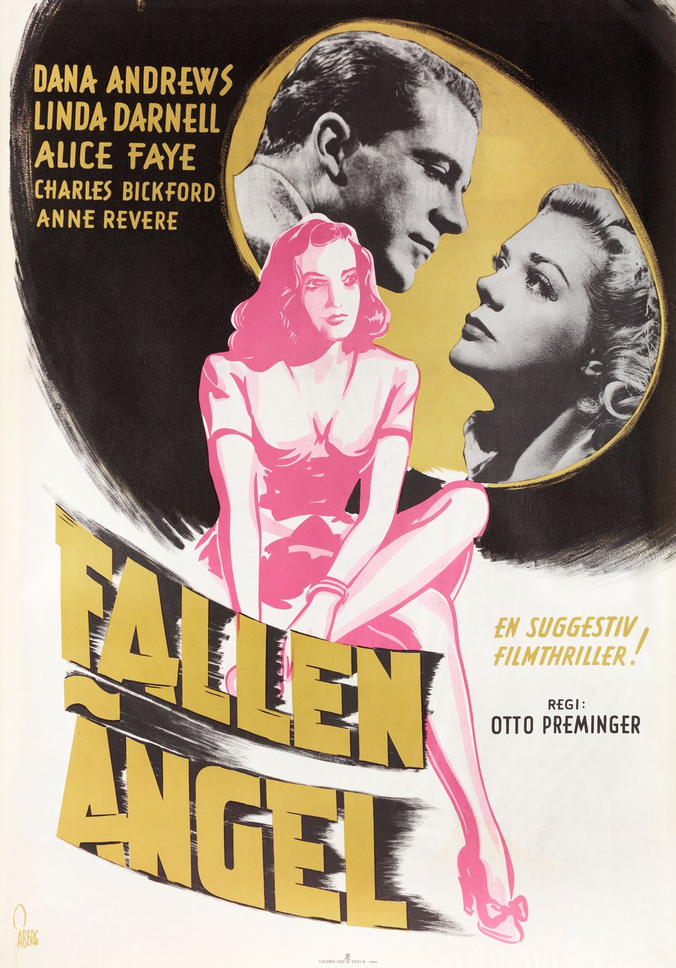 Fallen Angel Original 1945 Swedish B1 Movie Poster