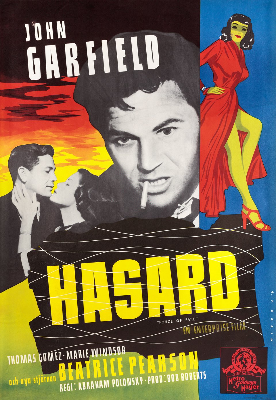 Force of Evil Original 1948 Swedish B1 Movie Poster