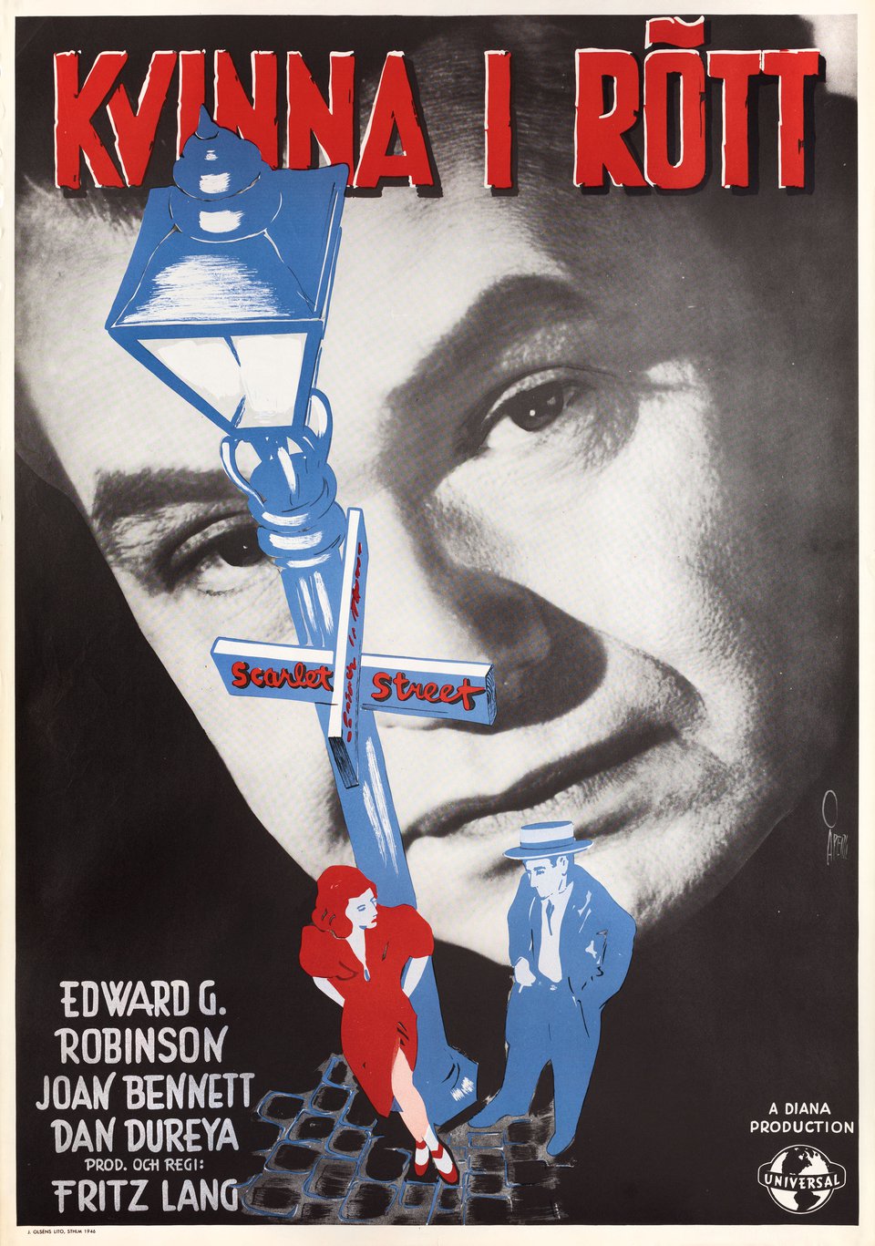 Scarlet Street Original 1945 Swedish B1 Movie Poster