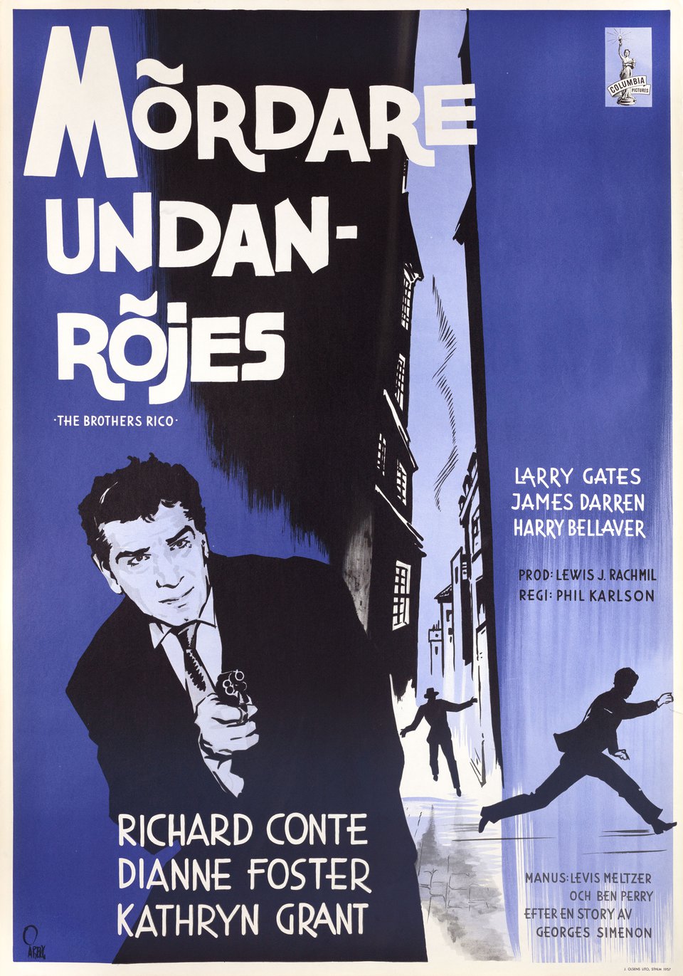 The Brothers Rico Original 1957 Swedish B1 Movie Poster