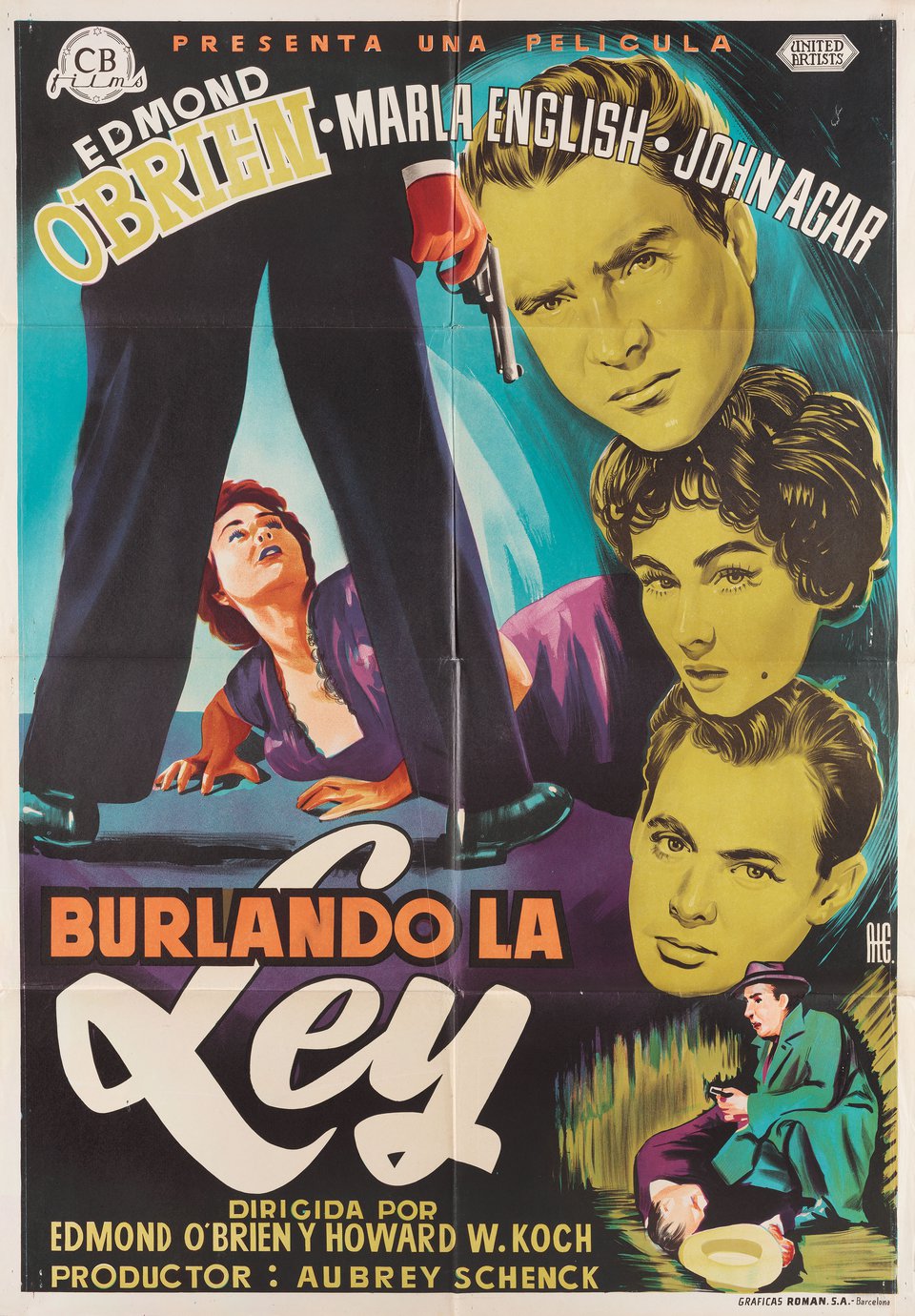 Shield for Murder Original 1954 Spanish B1 Movie Poster