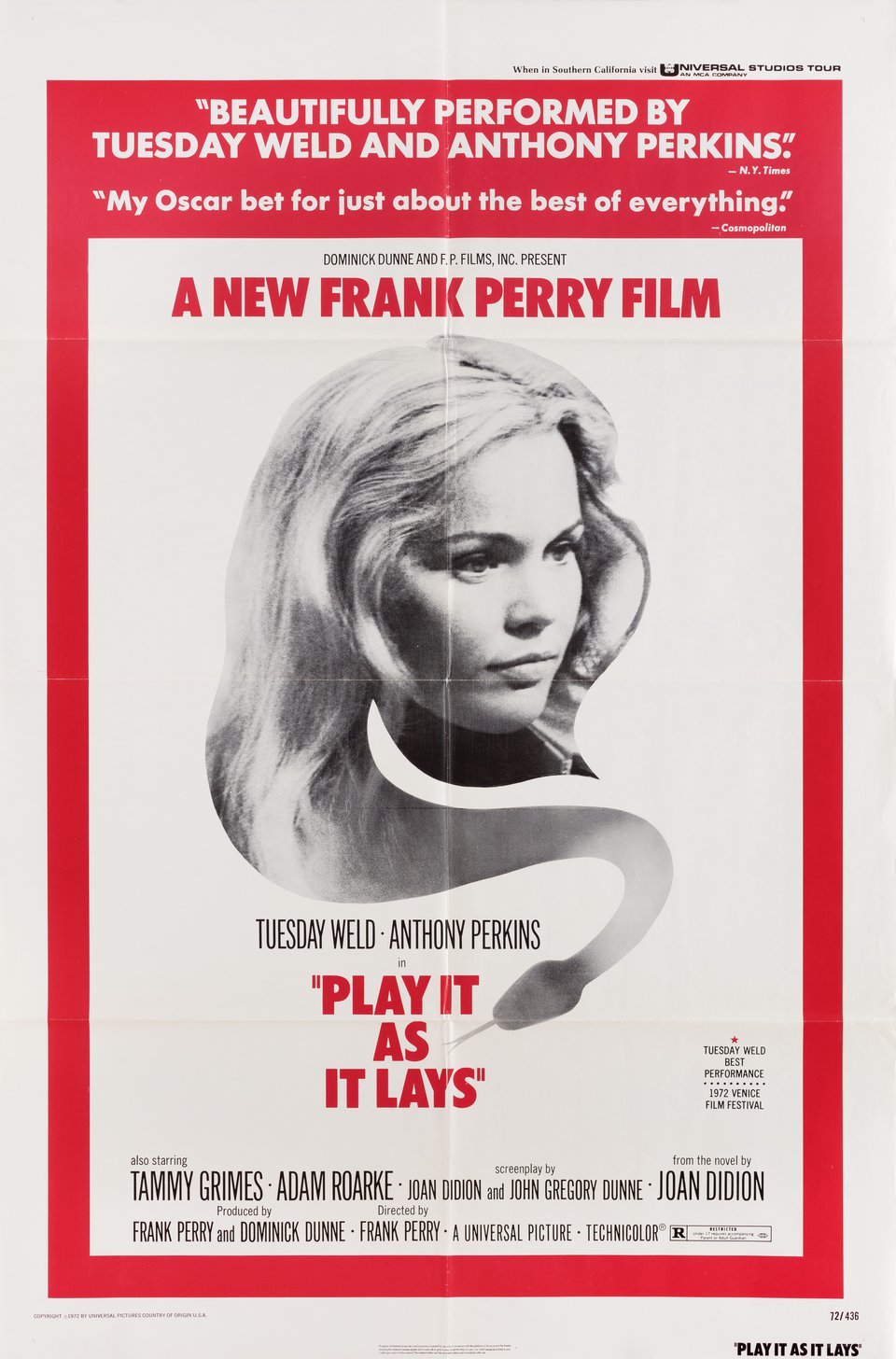 Play It As It Lays Original 1972 U.S. One Sheet Movie Poster