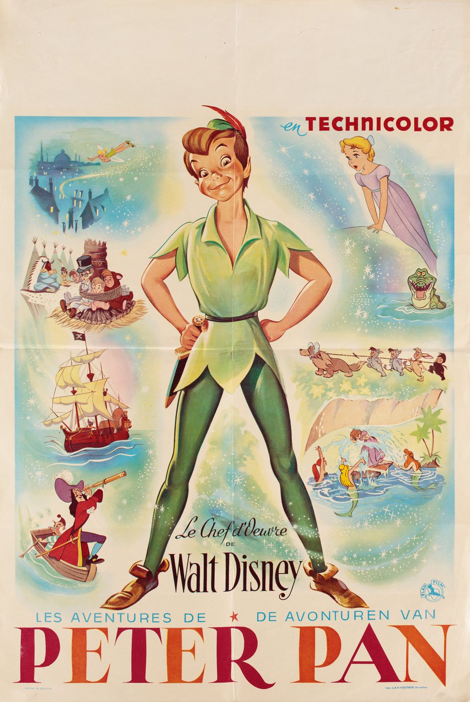 Peter Pan Original R1950s Belgian Movie Poster