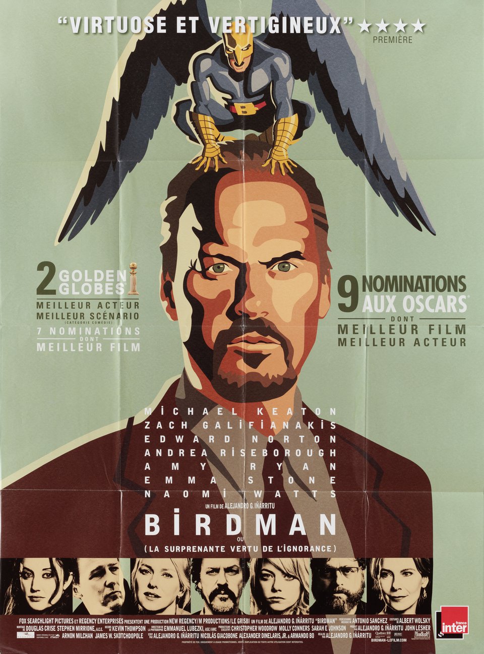Birdman: Or (The Unexpected Virtue of Ignorance) Original 2014 French Grande Movie Poster