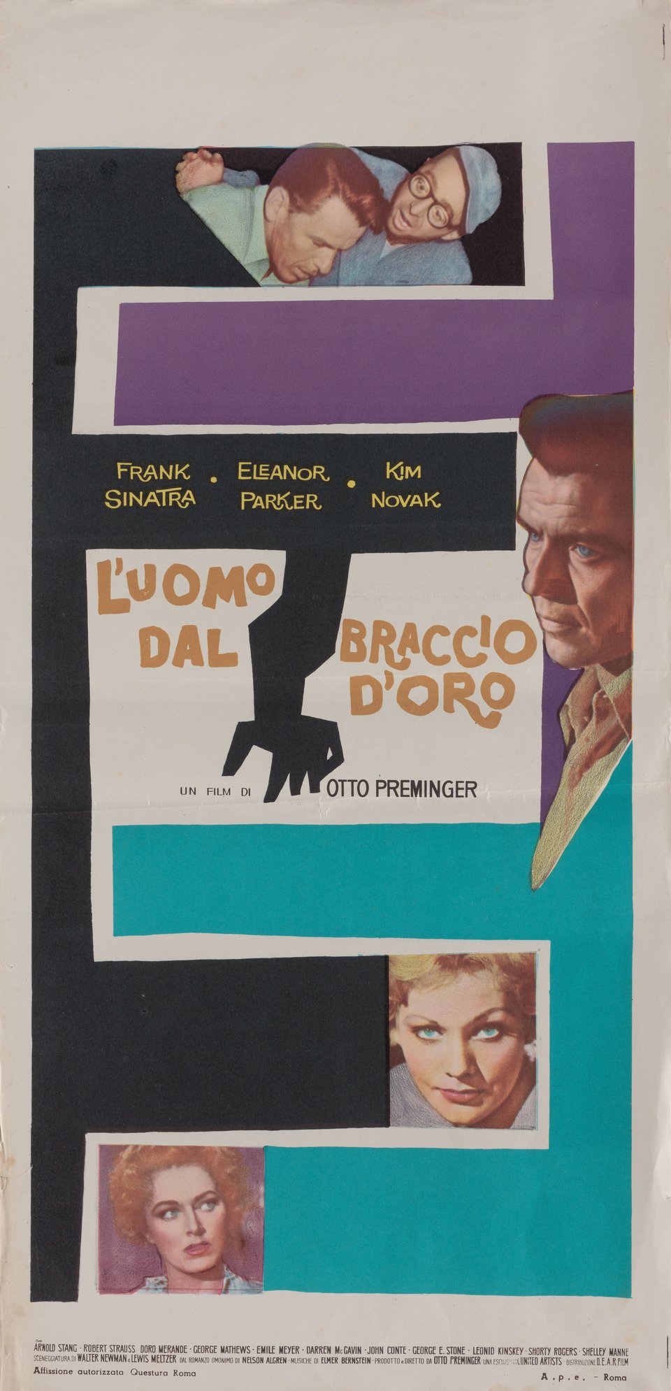 The Man with the Golden Arm Original 1956 Italian Locandina Movie Poster