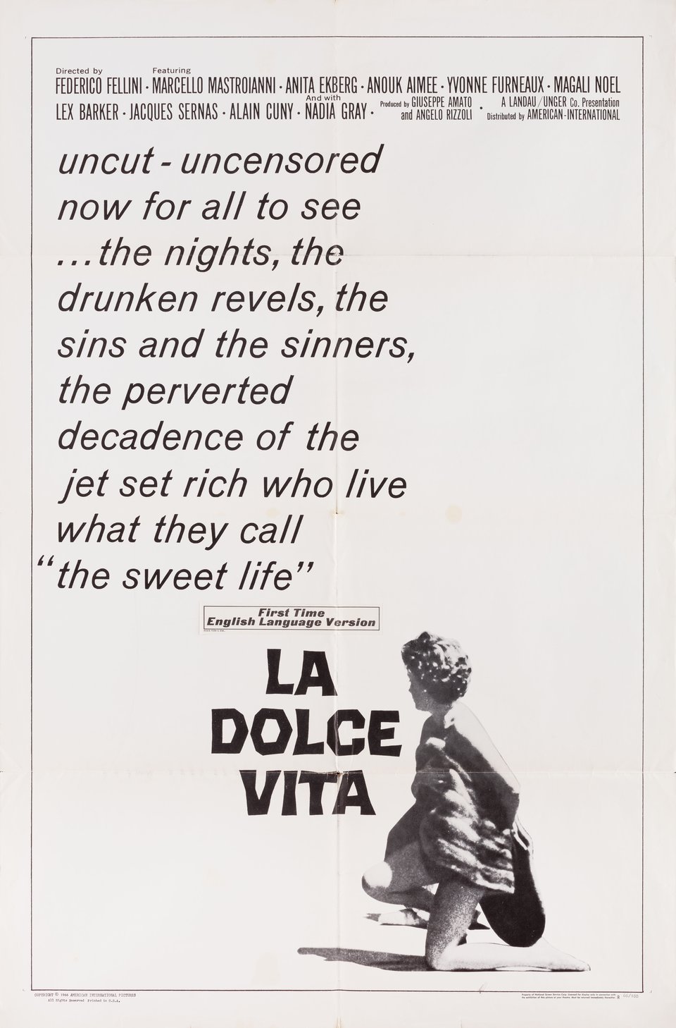 La Dolce Vita Original R1966 U.S. One Sheet Movie Poster