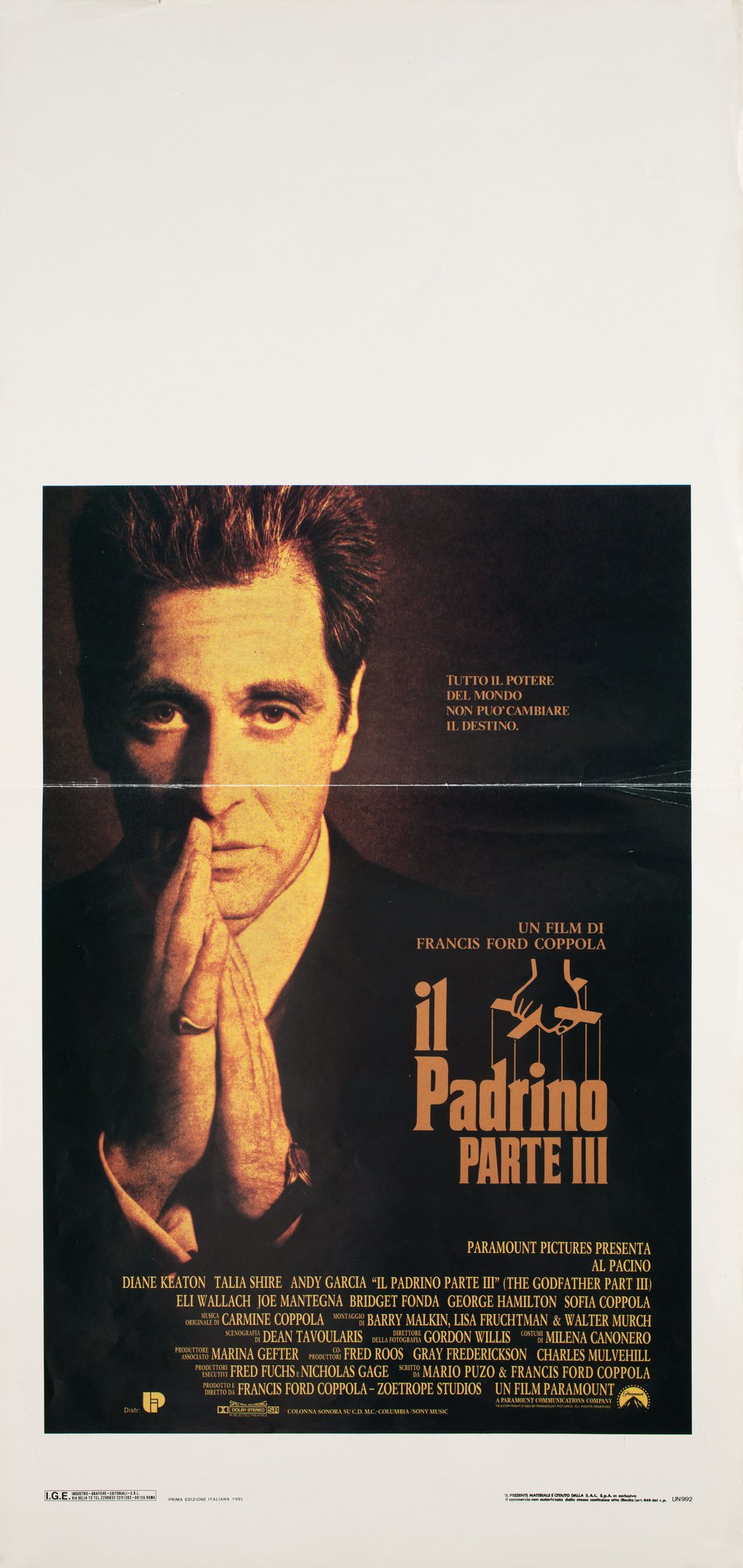 The Godfather: Part III Original 1990 Italian Locandina Movie Poster