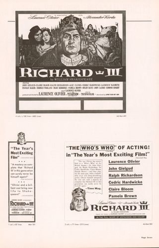 Richard III Original 1955 U.S. Movie Pressbook Alternate Image
