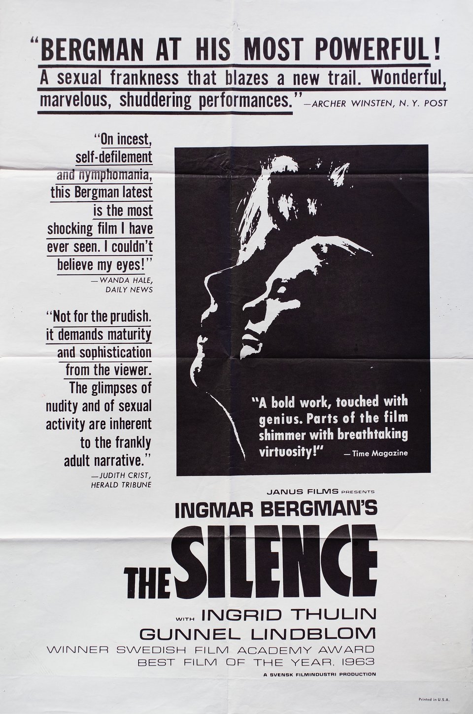 The Silence Original 1964 U.S. One Sheet Movie Poster