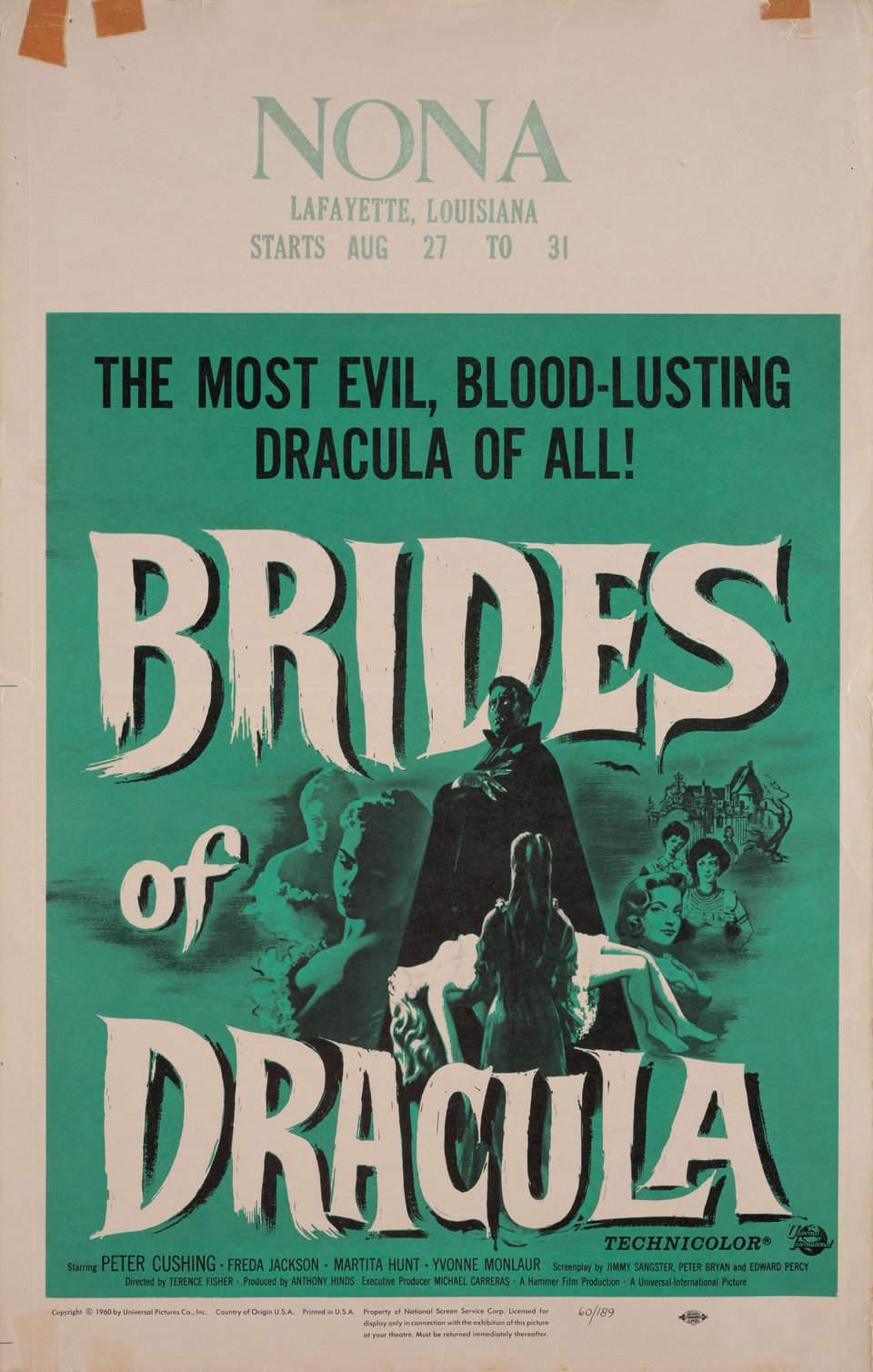 The Brides of Dracula Original 1960 U.S. Window Card Movie Poster