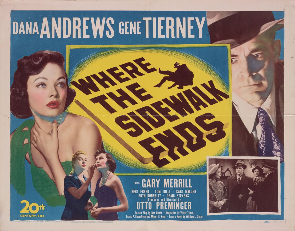 Where the Sidewalk Ends Original 1950 U.S. Half Sheet Movie Poster