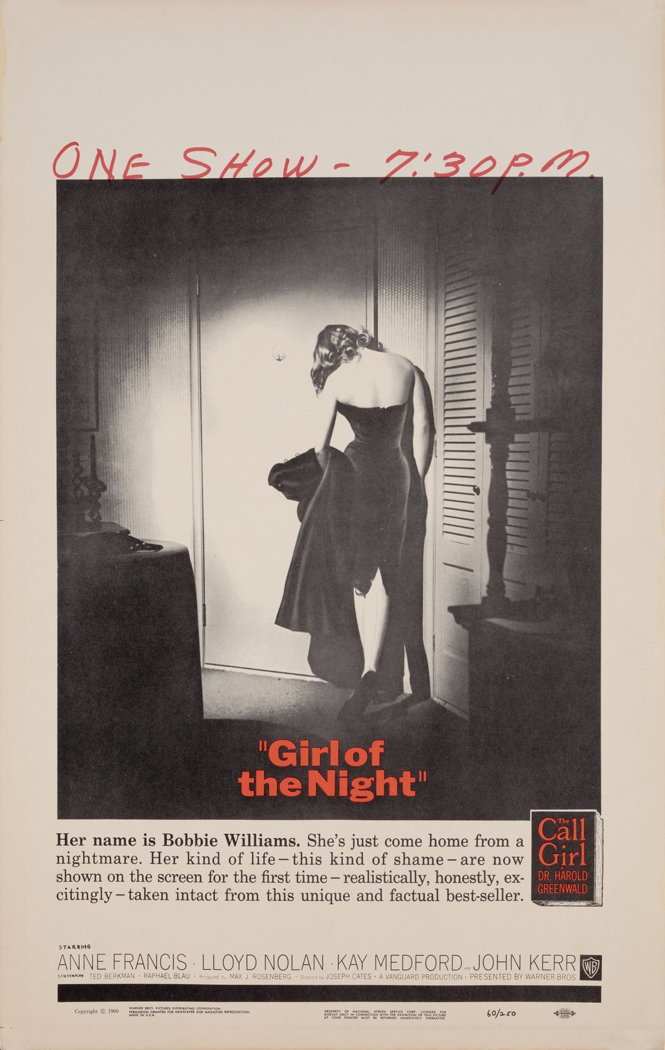 Girl of the Night Original 1960 U.S. Window Card Movie Poster