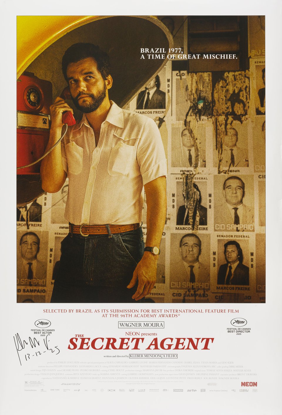 The Secret Agent Original 2025 U.S. One Sheet Movie Poster Signed by Kleber Mendonca Filho