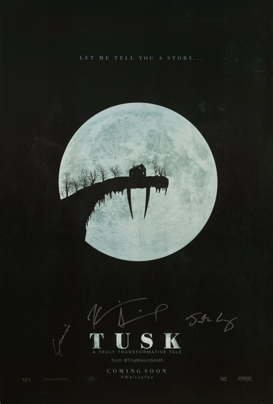 Tusk Original 2014 U.S. One Sheet Movie Poster Signed by Kevin Smith / Justin Long / Genesis Rodriguez