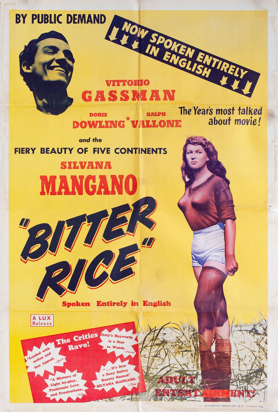 Bitter Rice Original R1950s U.S. One Sheet Movie Poster