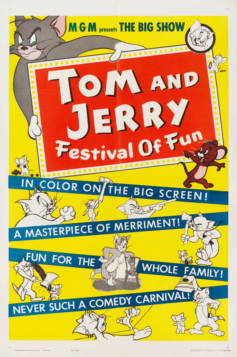 Tom and Jerry Festival of Fun Original 1962 U.S. One Sheet Movie Poster