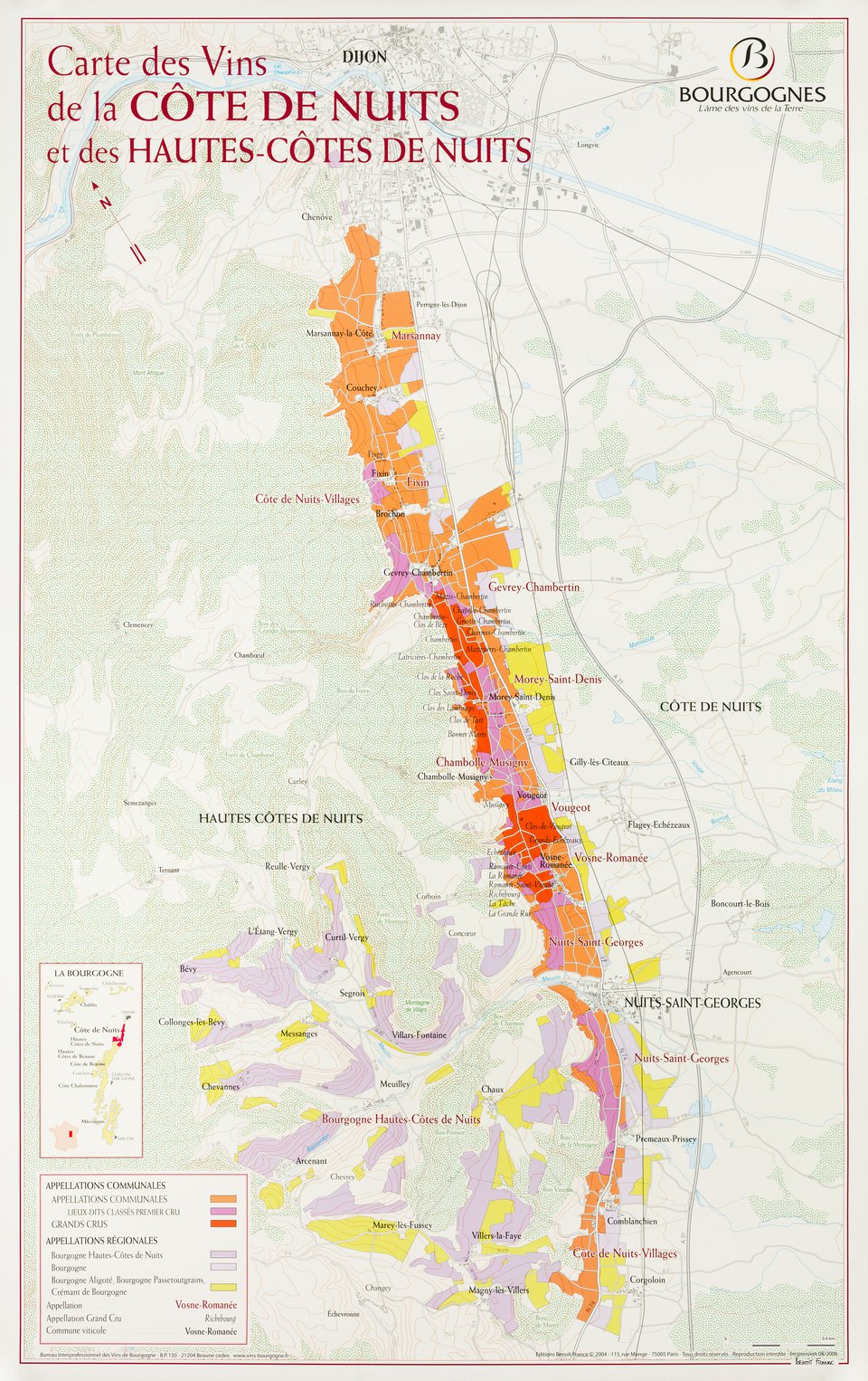 Carte des vins de la Cote de Nuits et des Hautes Cotes de Nuits Original 2000s French Map