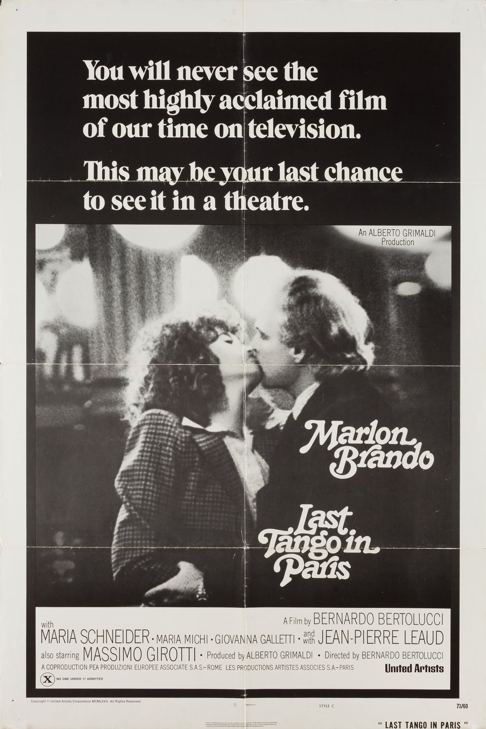 Last Tango in Paris Original 1972 U.S. One Sheet Movie Poster
