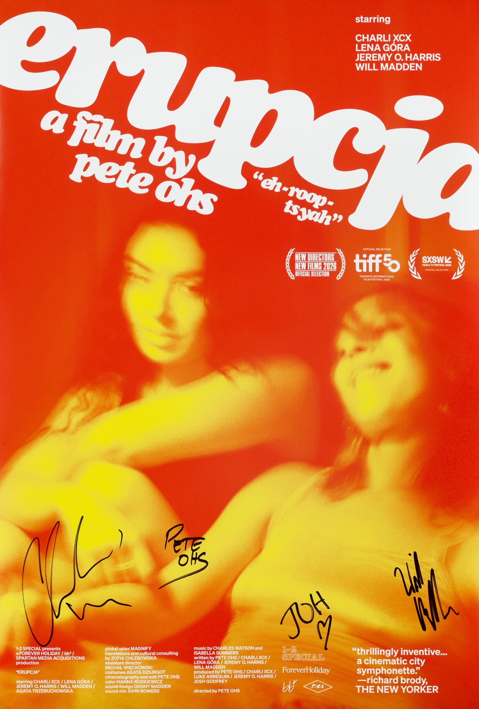 Erupcja Original 2026 U.S. One Sheet Movie Poster Signed by Charli XCX / Pete Ohs / Jeremy O. Harris / Will Madden
