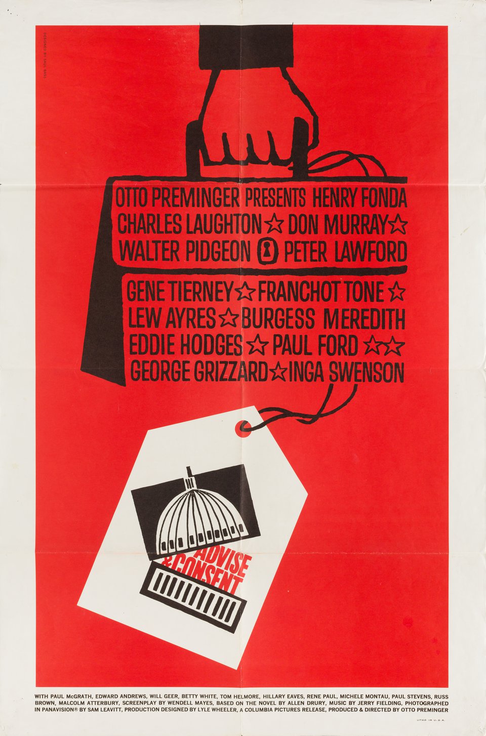 Advise & Consent Original 1962 U.S. One Sheet Movie Poster